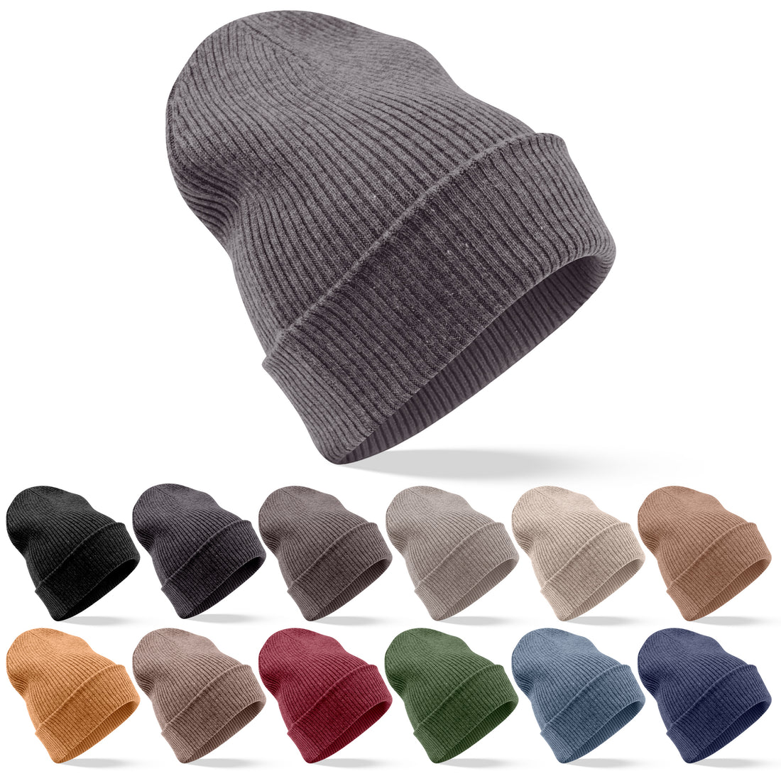 Kaschmirmütze Beanie gerippt mit Umschlag - Dunkelgrau
