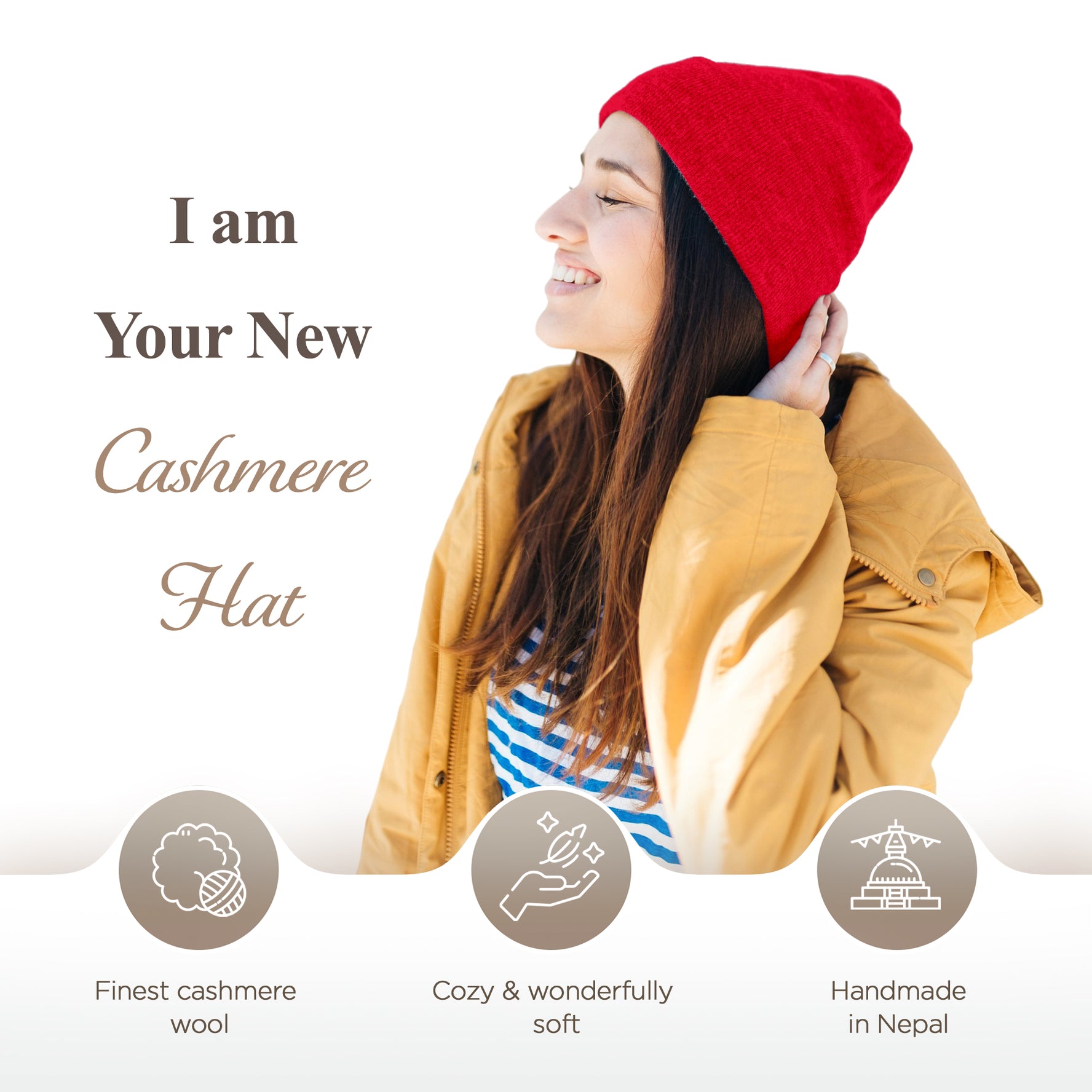 Kaschmirmütze Beanie glatt rot