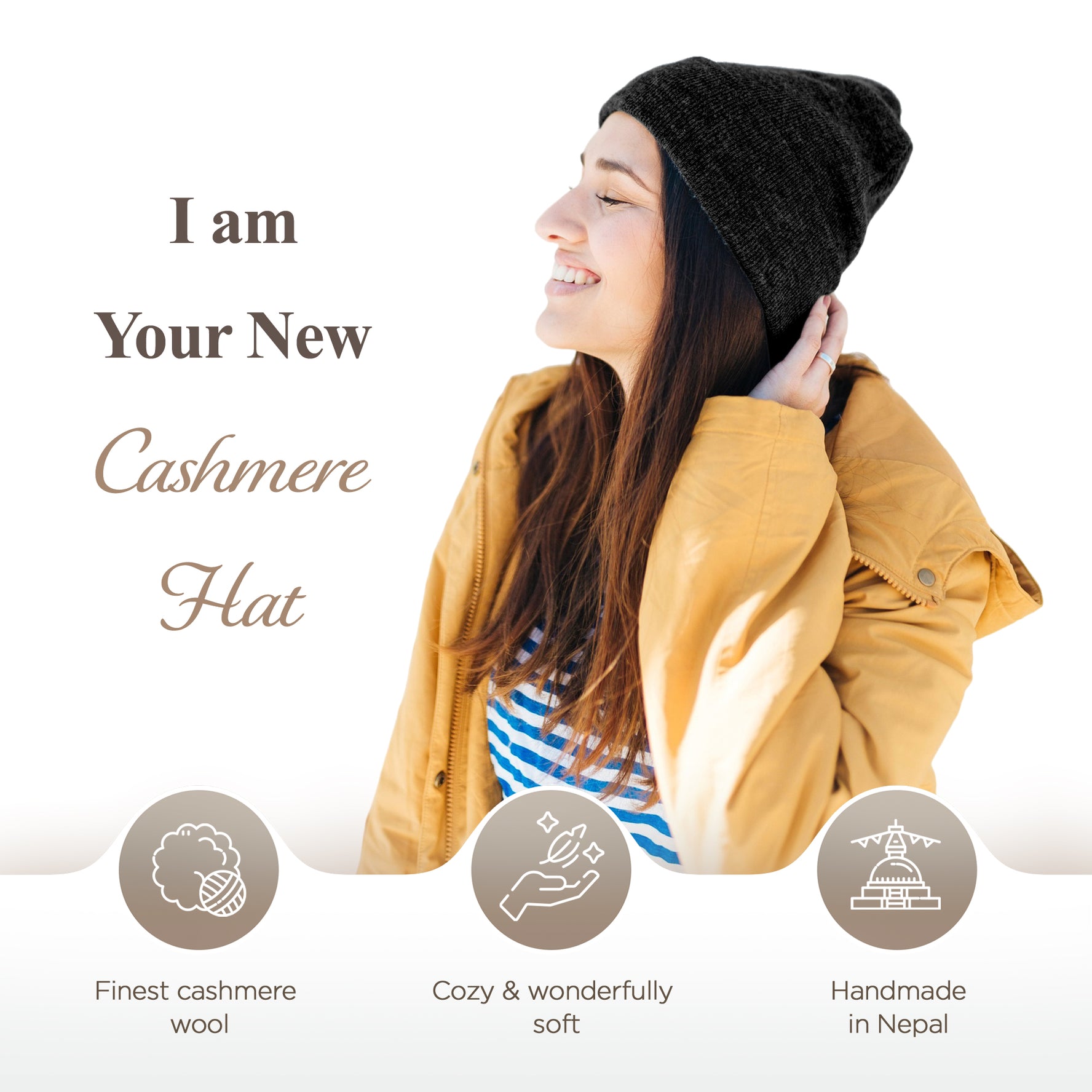 Kaschmirmütze Beanie glatt schwarz