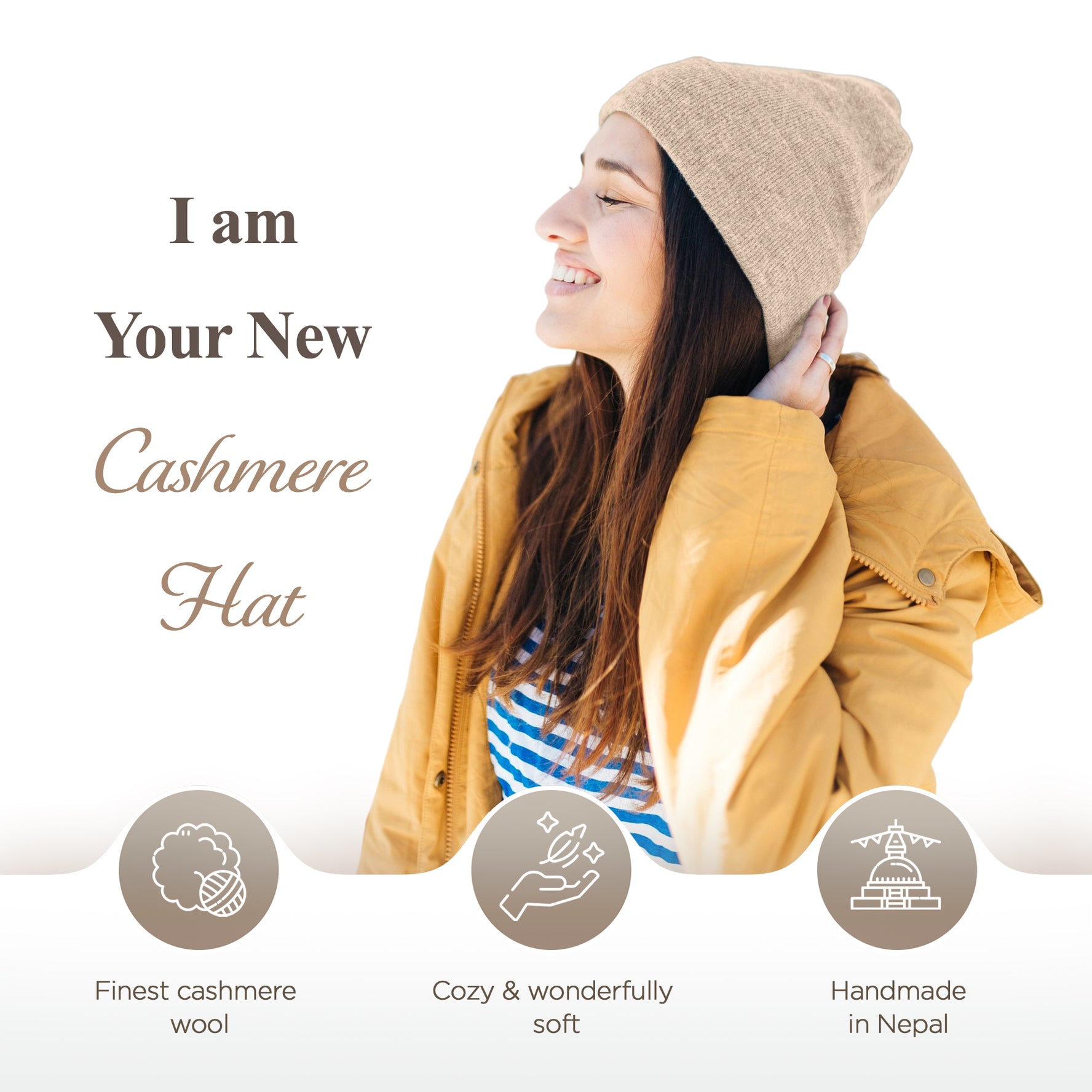 Kaschmirmütze Beanie glatt beige