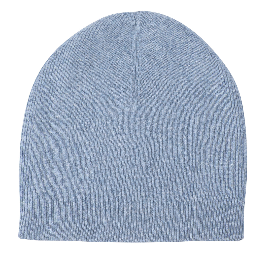 Kaschmirmütze Beanie leicht gerippt blau