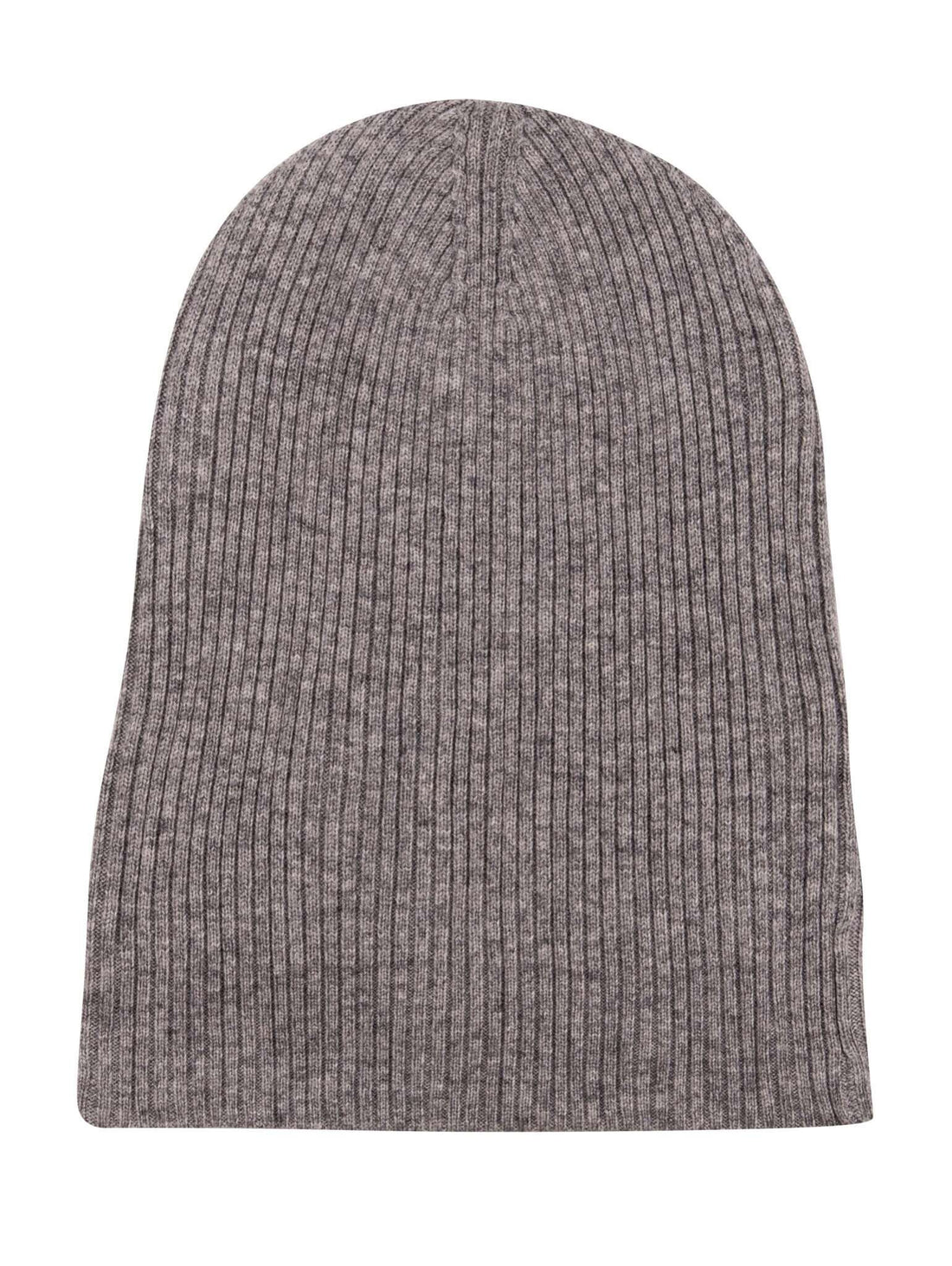 Kaschmirmütze Beanie gerippt mit Umschlag - Grau