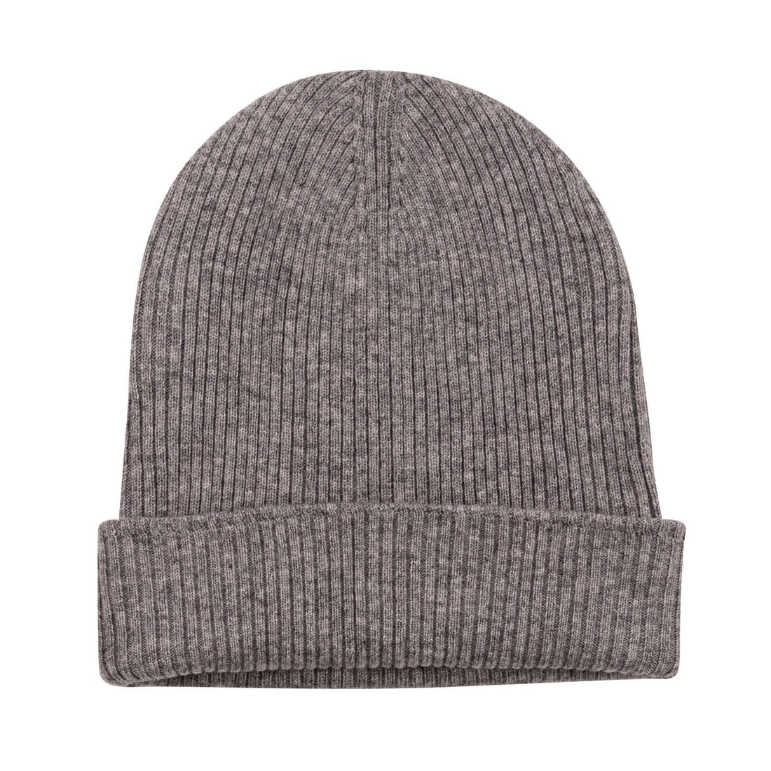 Kaschmirmütze Beanie gerippt mit Umschlag - Grau