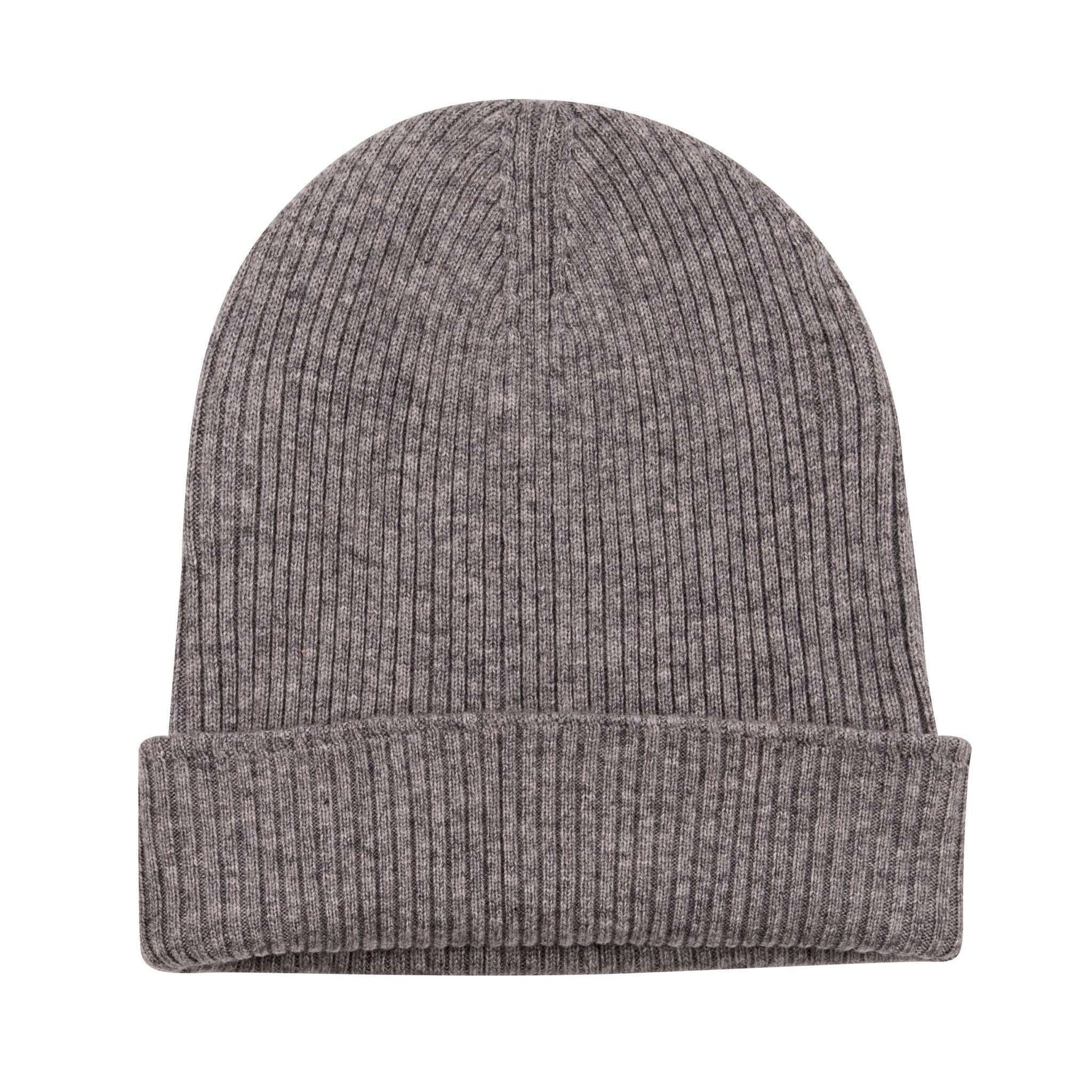 Kaschmirmütze Beanie gerippt mit Umschlag - Grau