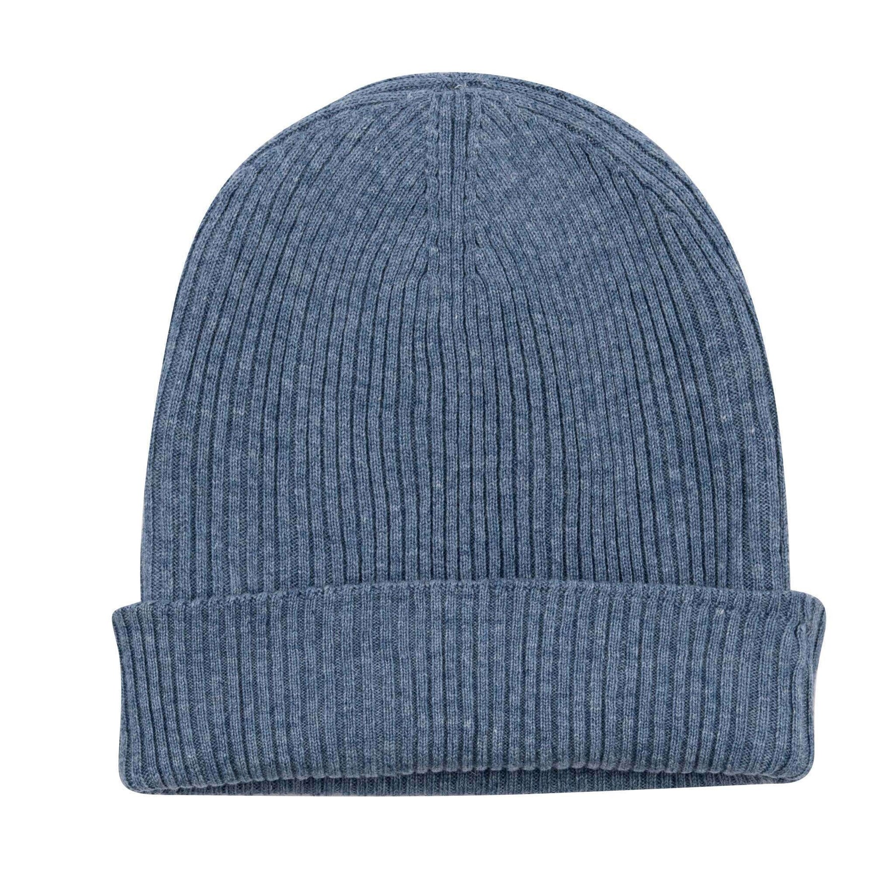 Kaschmirmütze Beanie gerippt mit Umschlag Blau