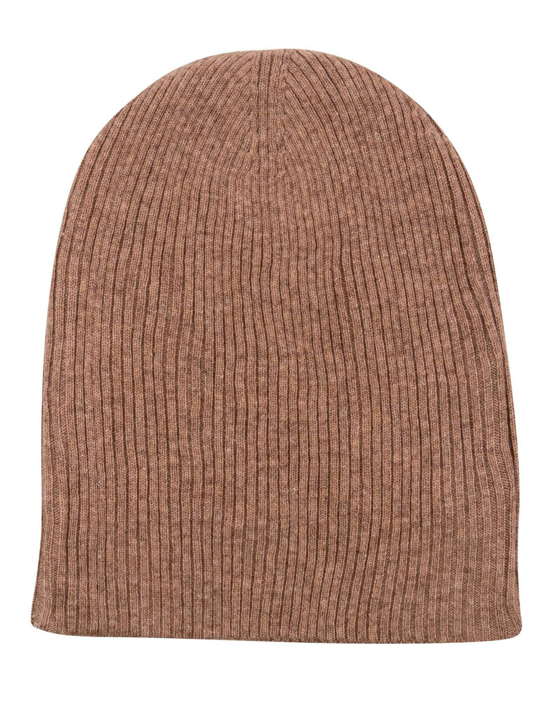 Kaschmirmütze Beanie gerippt mit Umschlag Braun