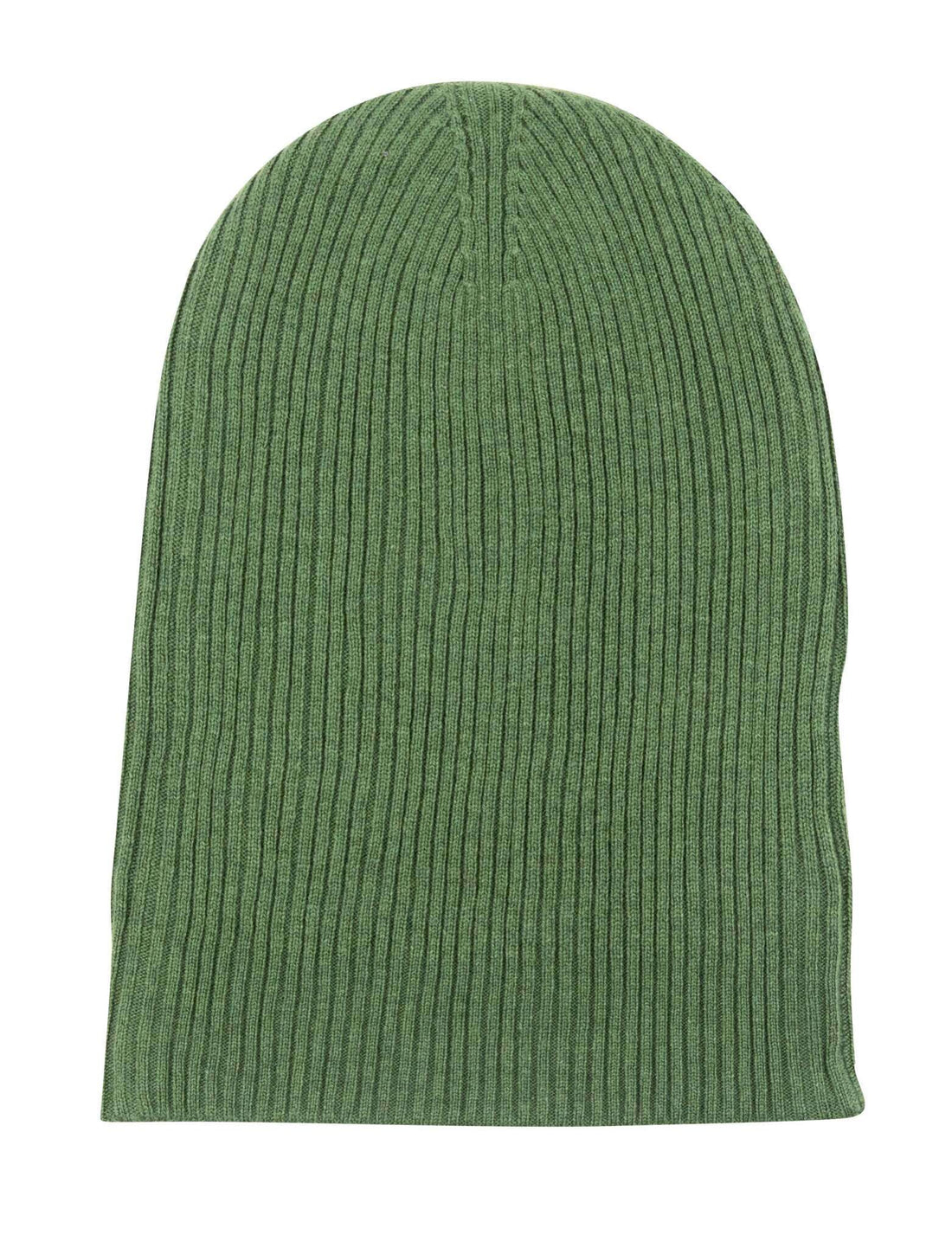 Kaschmirmütze Beanie gerippt mit Umschlag - Dunkelgrün