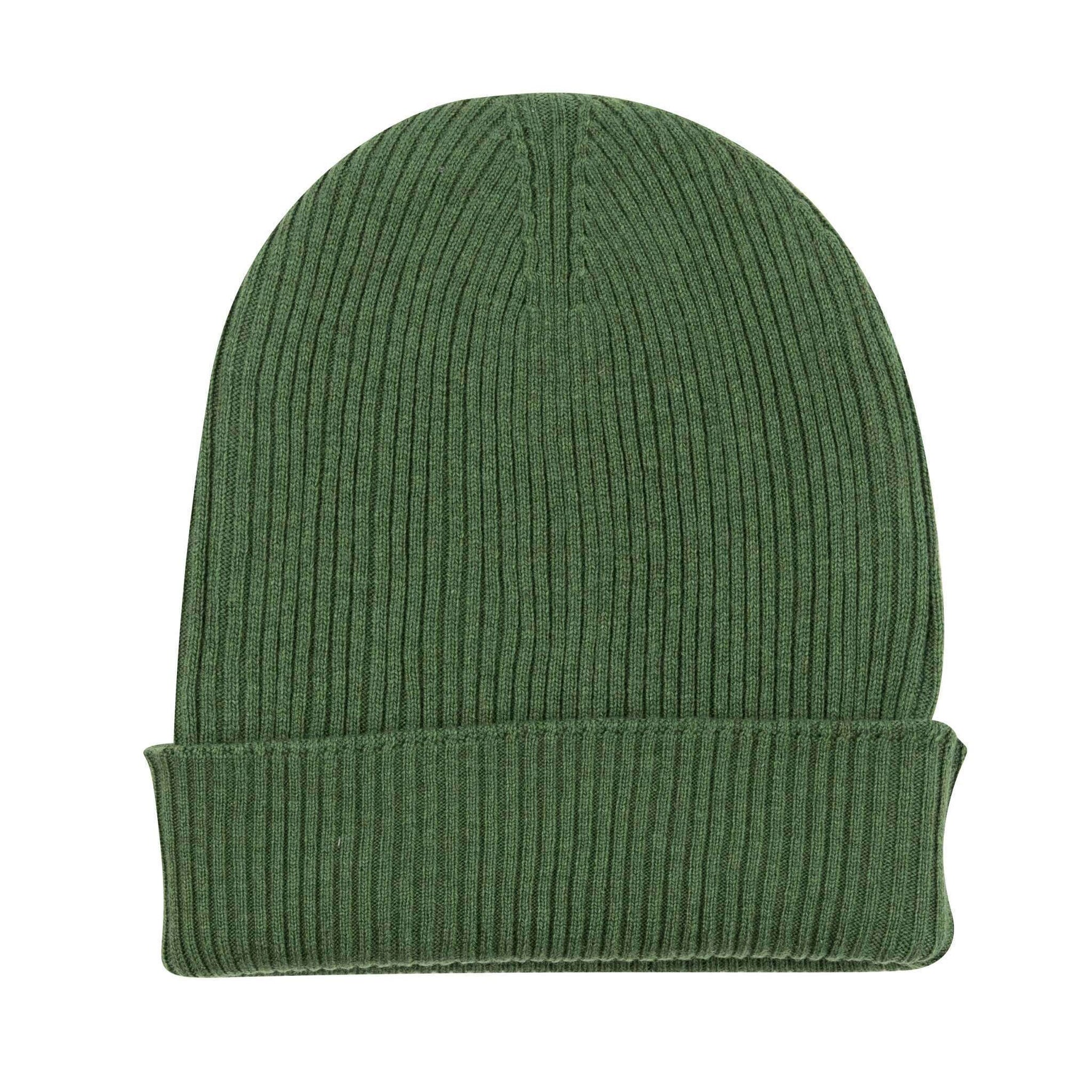 Kaschmirmütze Beanie gerippt mit Umschlag - Dunkelgrün