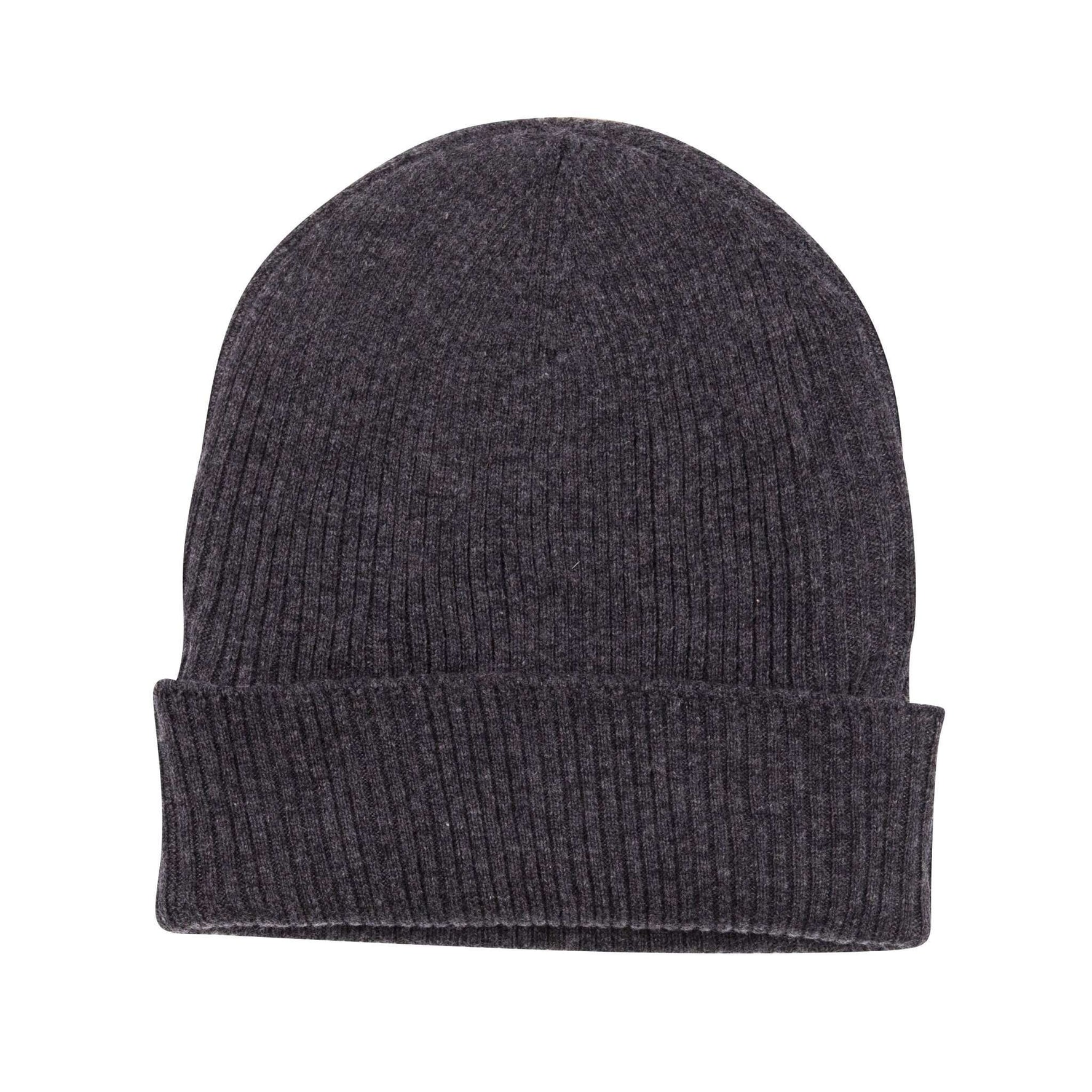 Kaschmirmütze Beanie gerippt mit Umschlag Schwarzgrau