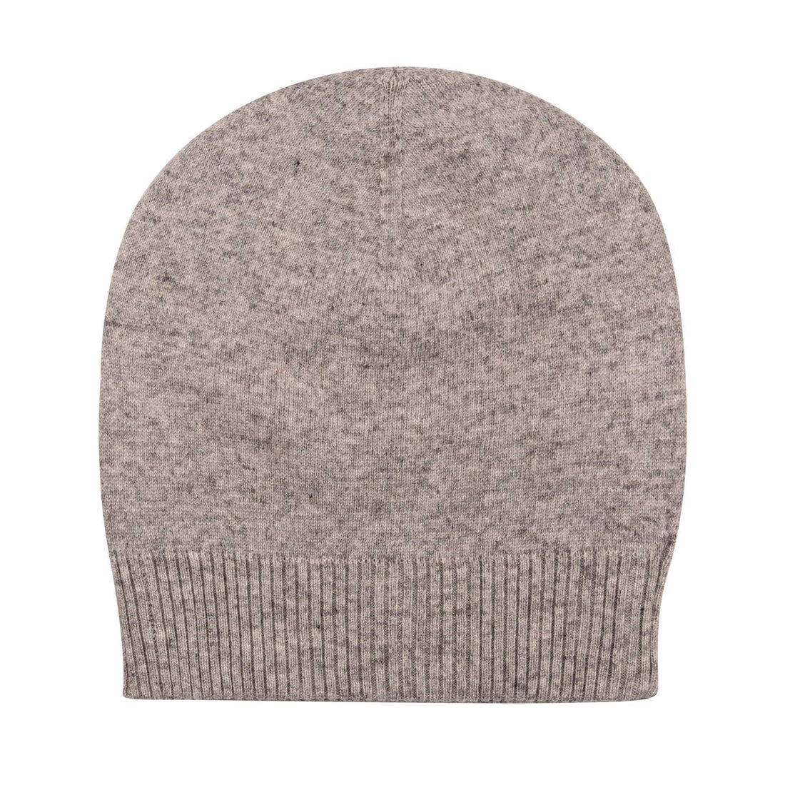 Auf dem Bild ist eine hellgraue Kaschmirmütze im Beanie-Stil zu sehen. Sie hat eine glatte Oberfläche und einen breiten, gerippten Umschlagrand am unteren Ende. Die Mütze hebt sich mit ihrer schlichten, einfarbigen Gestaltung und ihrer weichen, melierten Textur hervor. Sonstige Objekte sind nicht sichtbar, der Hintergrund ist weiß und neutral, sodass der Fokus vollständig auf der Mütze liegt.