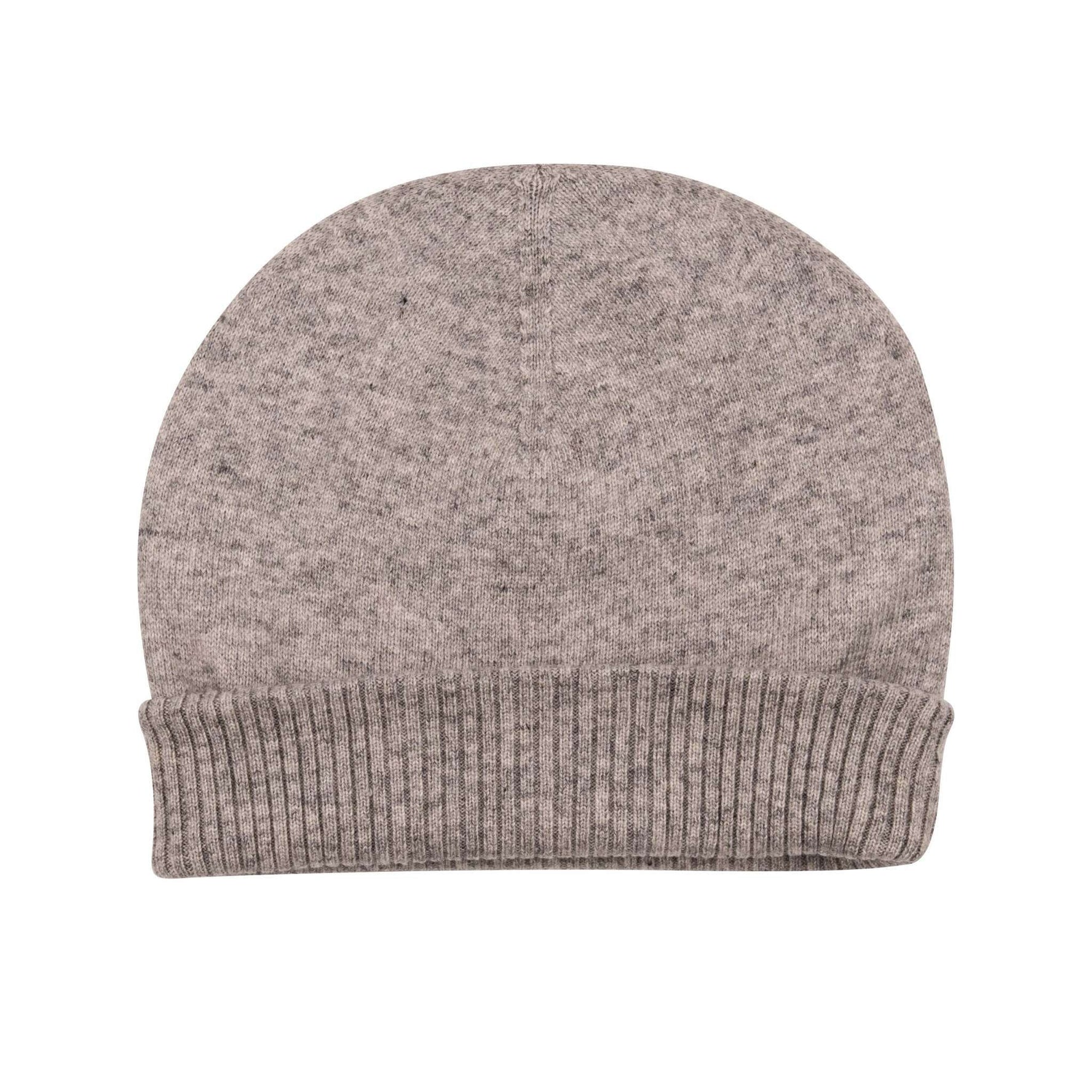 Kaschmirmütze Beanie glatt mit geripptem Umschlag Hellgrau