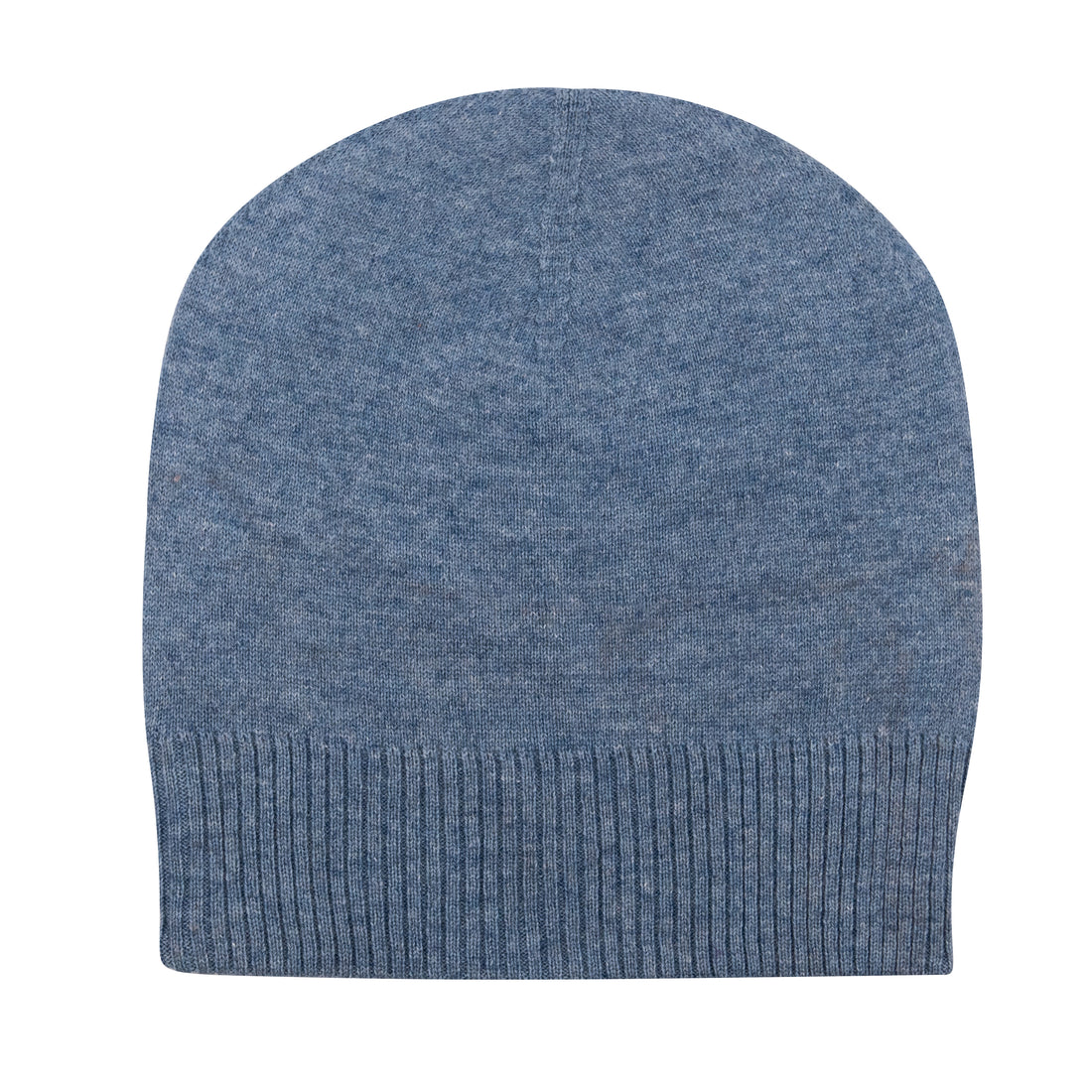 Kaschmirmütze Beanie glatt mit geripptem Umschlag Blau