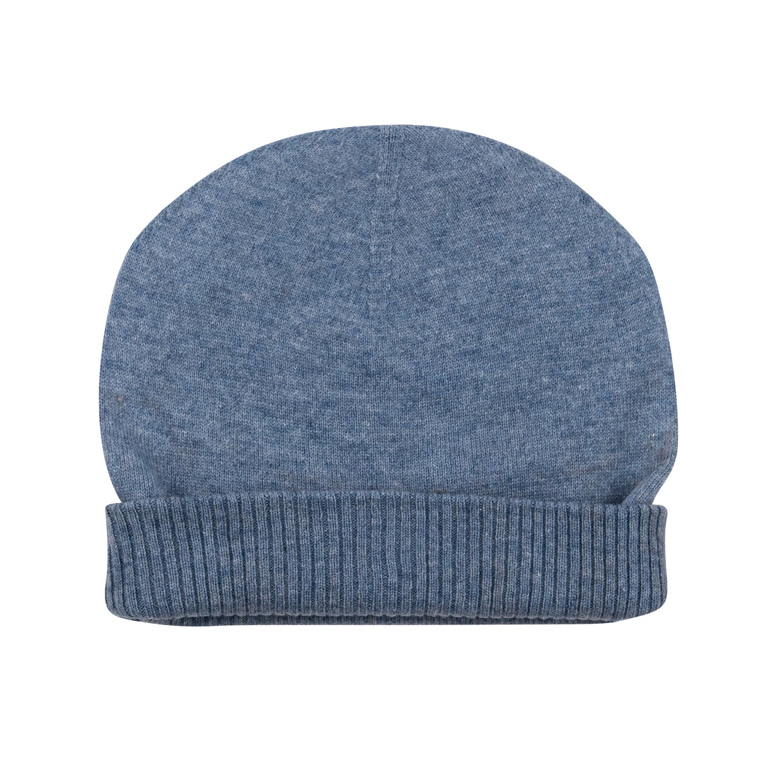 Kaschmirmütze Beanie glatt mit geripptem Umschlag Blau