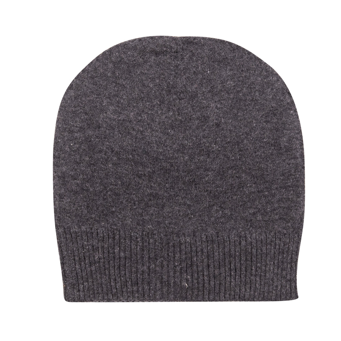 Kaschmirmütze Beanie glatt mit geripptem Umschlag Schwarzgrau