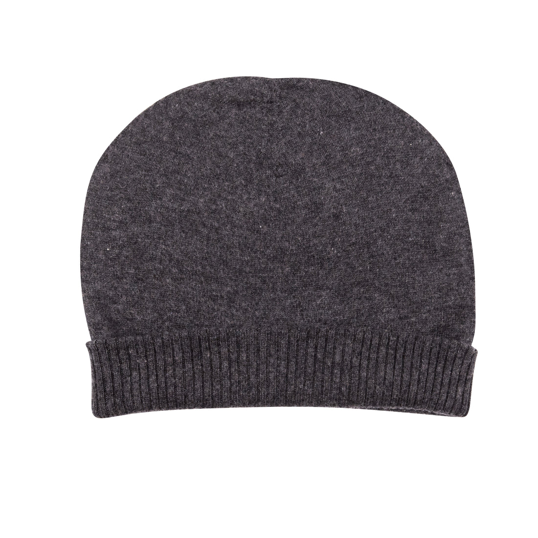 Kaschmirmütze Beanie glatt mit geripptem Umschlag Schwarzgrau